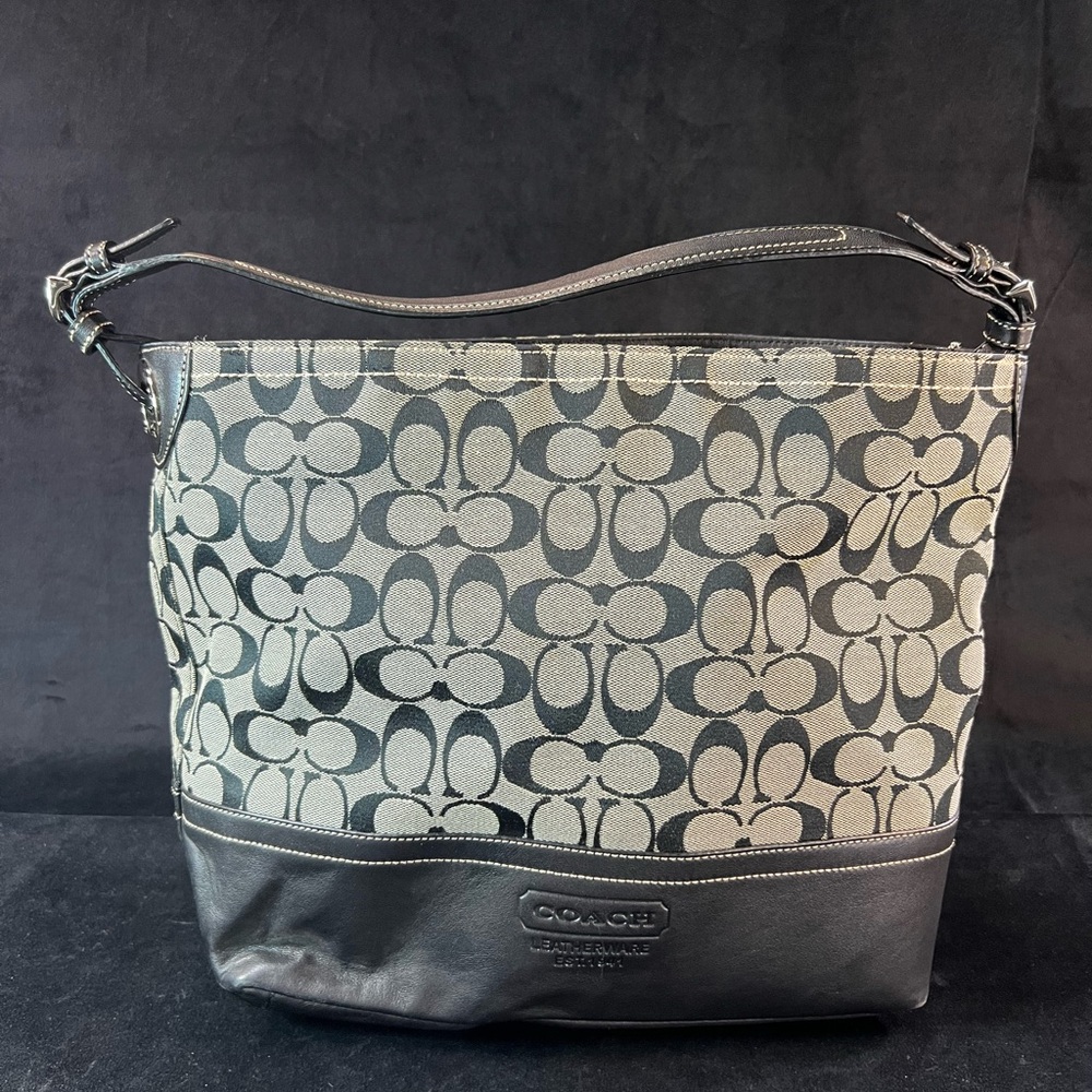 Coach “C” Logo Canvas Black Leather Strap/Trim No C0885-F12518 15”x15”